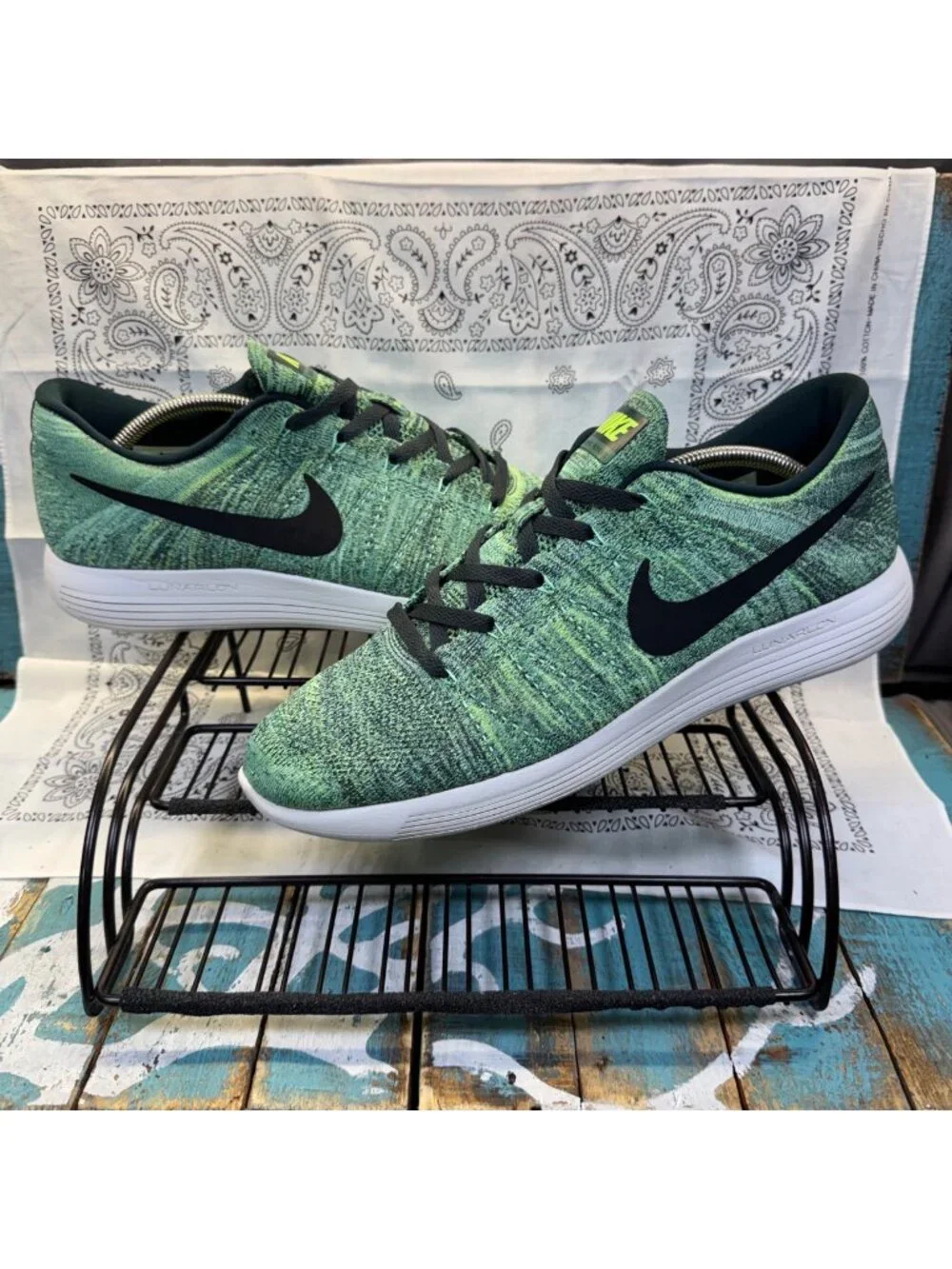 2016 Nike LunarEpic Seaweed/Black Flyknit Running Shoes Mens Size 14 $160.00 EUC